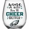 Promo ❤️ Evergreen Philadelphia Eagles Clear & Green Stemless Wineglass & Gift Box 🤩