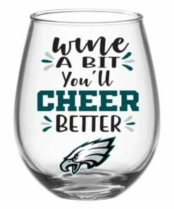 Promo ❤️ Evergreen Philadelphia Eagles Clear & Green Stemless Wineglass & Gift Box 🤩