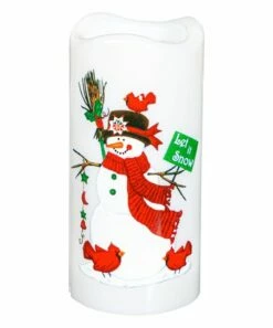 Outlet 🤩 Evergreen White & Red Snowman 'Let It Snow' Projector LED Flameless Candle 💯