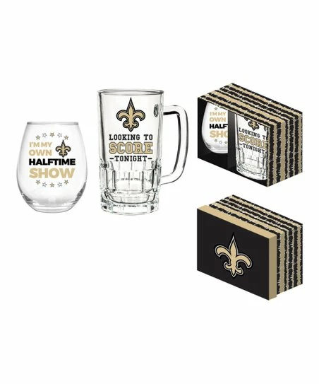 Brand new π€© Evergreen New Orleans Saints Gray & Black Drinkware Gift Set π 1 Brand new π€© Evergreen New Orleans Saints Gray & Black Drinkware Gift Set π