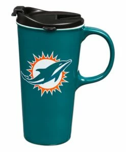 Budget ⌛ Evergreen Miami Dolphins Teal Ceramic 17-Oz. Travel Mug ⭐