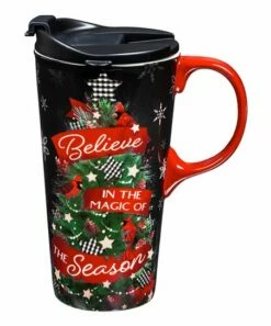 Best deal 🧨 Evergreen Black & Red 'Believe In The Magic' 🔔 Christmas Tree Ceramic Cup Set ⌛