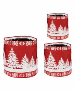 New 🎁 Evergreen Red & White Seasonal Scandi Round Planter - Set Of Three 🛒