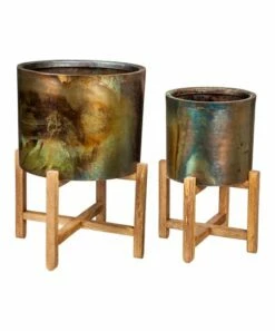Flash Sale 🧨 Evergreen Brown & Green Metallic Patina Footed Planter - Set Of Two 👏