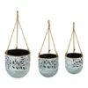 Promo 🛒 Evergreen White & Black Leaf Hanging Planter - Set Of Three ⌛