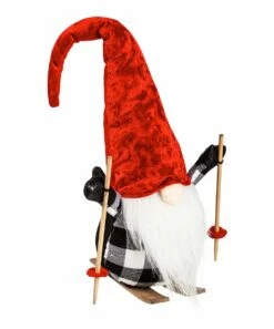 Hot Sale 😀 Evergreen Black & Red Buffalo Plaid Skiing Gnome Statue ⭐ -Outlet Evergreen Shop zu98660233 alt 1 tm1631651037