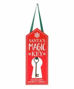 Outlet 😉 Evergreen Red & White 'Santa's Magic Key' Wood Door Hanger 😀