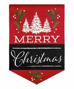 Promo 🔥 Evergreen Red & Black 'Merry 🎄 Christmas' Burlap Outdoor Flag ⭐