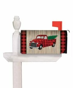 Buy ✔️ Evergreen Red & Black Holiday Buffalo Check Truck Mailbox Cover ✔️