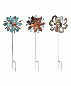 Cheap ⭐ Evergreen Brown & Teal Mini Pinwheel Garden Stake - Set Of Three 💯
