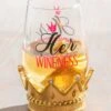 Brand new ✨ Evergreen Black & Red 'Her Wineness' Stemless Wine Glass & Goldtone Coaster 🔔