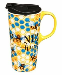 Outlet 💯 Evergreen Yellow & Teal Honeycomb 'Honey Hush' Travel Cup 😉