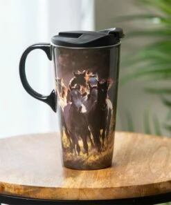 Deals 🛒 Evergreen Brown Running Horses Ceramic 17-Oz. Travel Mug ❤️