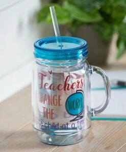 Budget 👍 Evergreen Blue 'Teachers Change The World' 20-Oz. Double Wall Travel Mason Jar 🎉