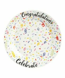 Best Sale ❤️ Evergreen White Multicolor 'Congratulations' Dessert Plate 🧨