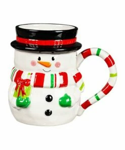Coupon 🥰 Evergreen White & Red Stripe Snowman Figural Mug 👏