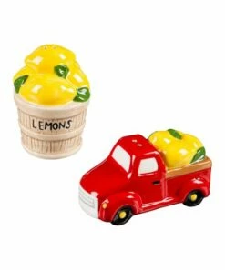 Outlet 🎁 Evergreen Red & Yellow Truck & Lemon Basket Salt & Pepper Shaker Set ❤️