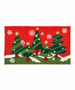 Cheapest 🎉 Evergreen Red 🎄 Christmas Trees Indoor/Outdoor Hooked Rug 🥰