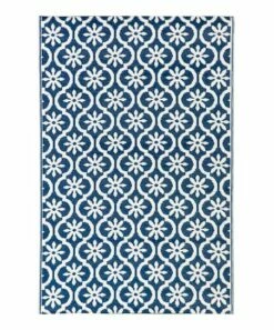 Discount 💯 Evergreen Navy & White Floral Reversible Weather-Resistant Rug 🧨
