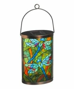 Buy ❤️ Evergreen Green Stained Glass Dragonfly Solar Lantern ✨