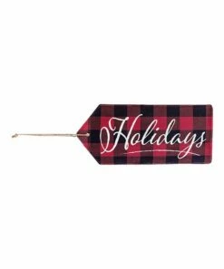 Budget 👏 Evergreen Red Buffalo Check 'Holidays' Reversible Gift Tag Door Hanger ✔️