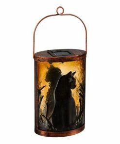 Brand new 😍 Evergreen Brown & Black Cat Hand-Painted Solar Glass Lantern ⌛