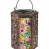 New 👏 Evergreen Wild Florals Embossed-Glass Solar Lantern 🌟