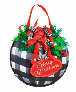 Best reviews of ❤️ Evergreen Black & Red Buffalo Check 'Merry ❄ Christmas' Ornament Door Hanger 🥰
